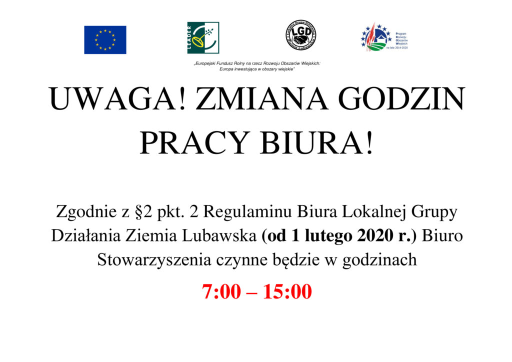 ZMIANA GODZIN PRACY BIURA