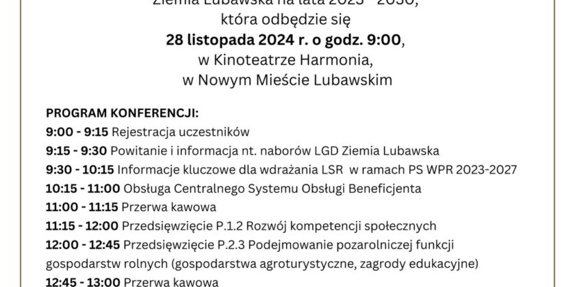 Konferencja informacyjno – promocyjna nt. wdrażania LSR Lokalnej Grupy Działania Ziemia Lubawska na lata 2023-2030