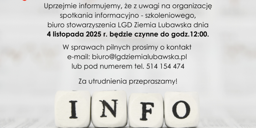 Zmiana godzin pracy Biura w dniu 04.11.2025 r.
