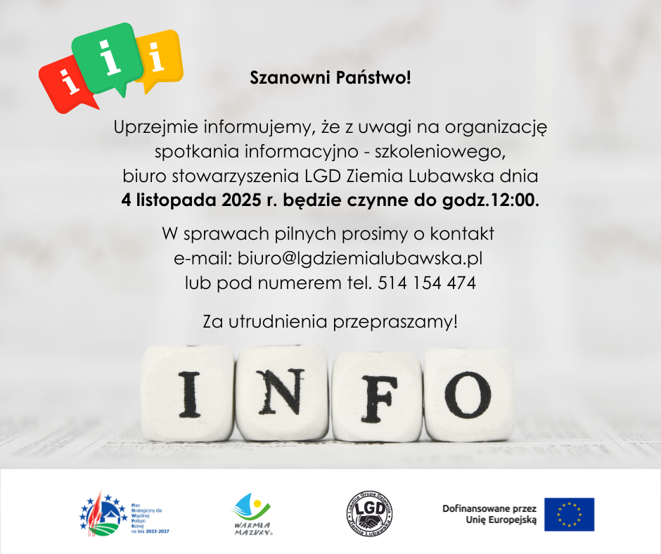 Zmiana godzin pracy Biura w dniu 04.11.2025 r.