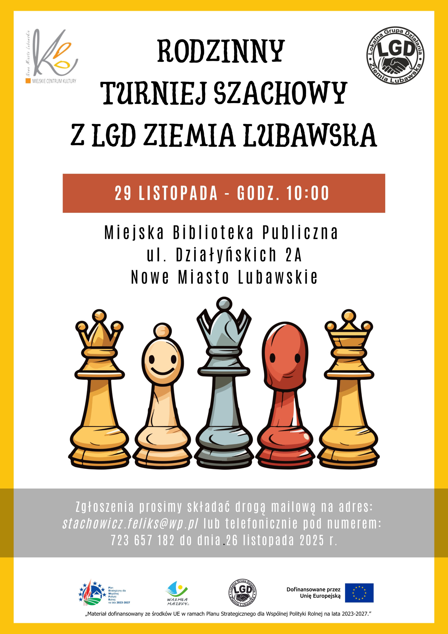 Zapraszamy na Rodzinny Turniej Szachowy z LGD Ziemia Lubawska
