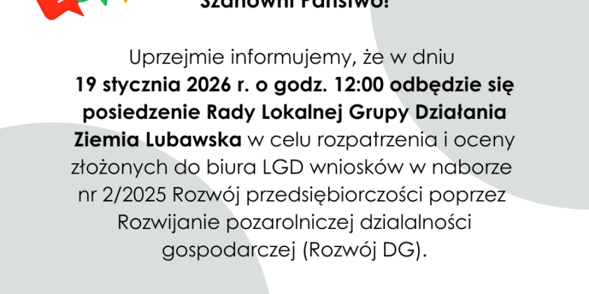 Posiedzenie Rady LGD Ziemia Lubawska